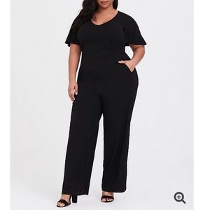 Black challis wide leg jumpsuit